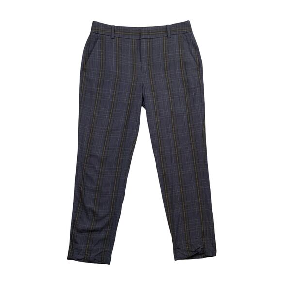 Vince Pants Women 6 Multi Modern Plaid Crop Mid Rise Pocket Tapered Trouser - Picture 1 of 12